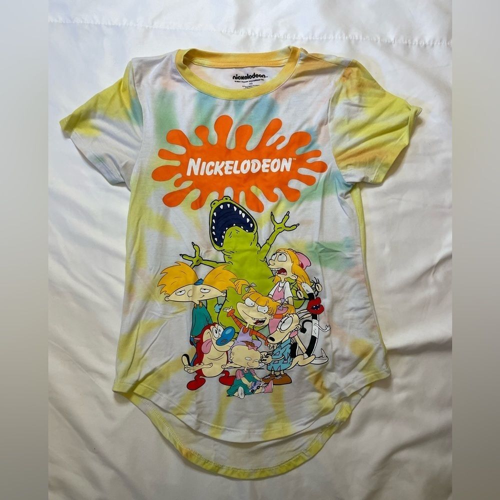 Nickelodeon size XS yellow and white tie dye t-shirt